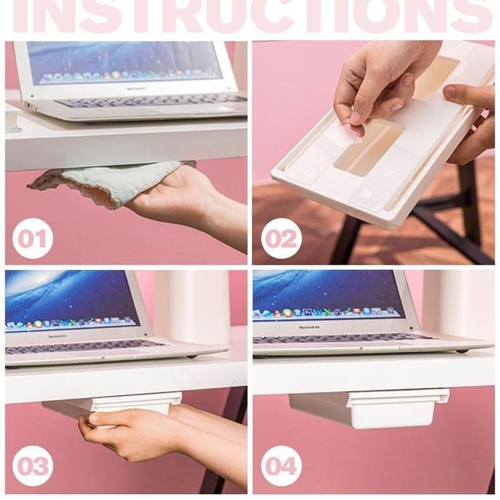 Invisible drawer under the desk – Slim, hidden storage for workspace organization