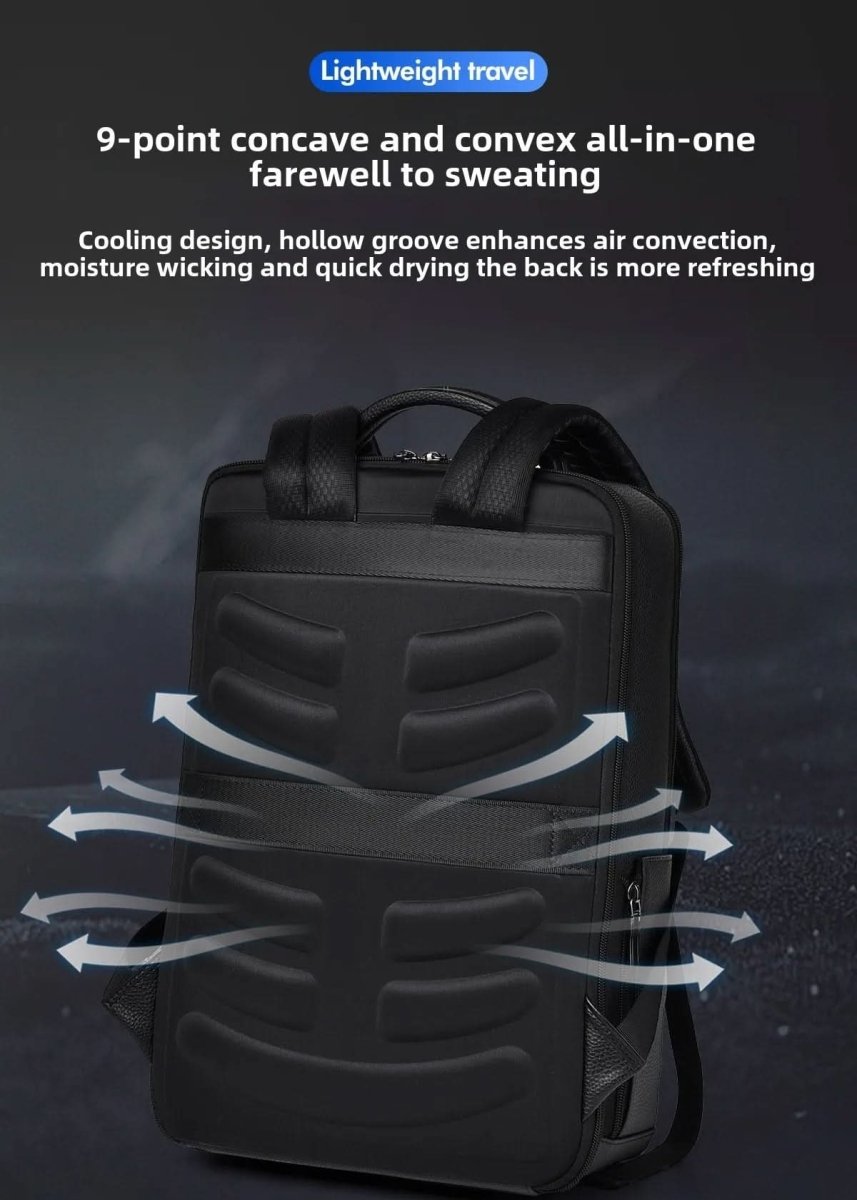 Elegant leather rucksack for men/women with USB port for laptop and everyday use, 15.6 inch, black