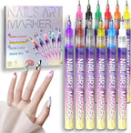 12 Colors Nail Art Pens — Acrylic Nail Design Set with Fine Tip