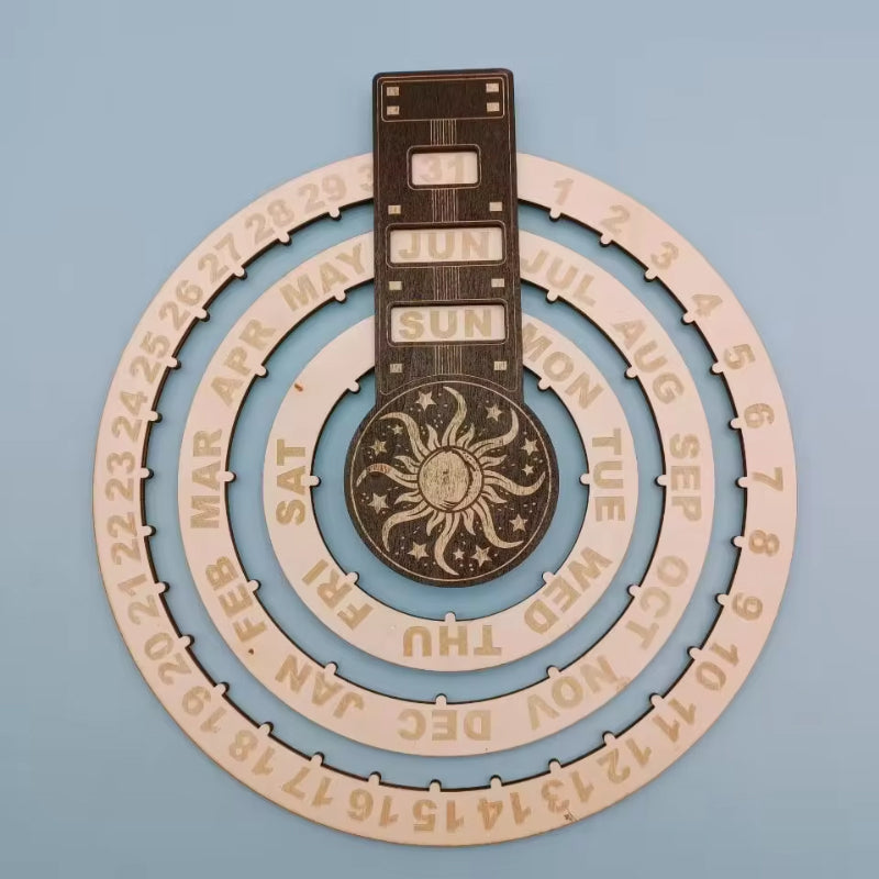 Wood Rotating Circular Perpetual Calendar