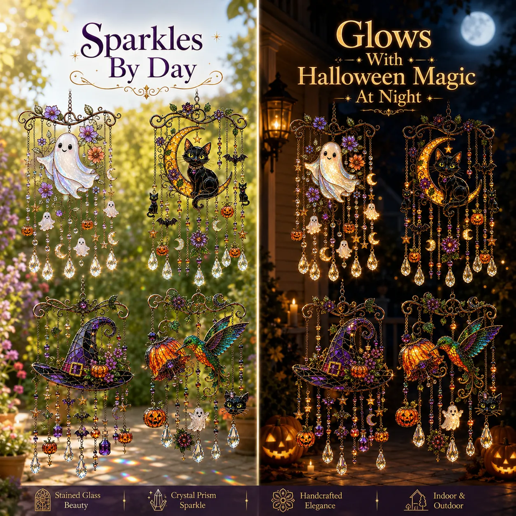 Halloween Crystal Wind Chime – Colorful Acrylic Hanging Garden Decoration