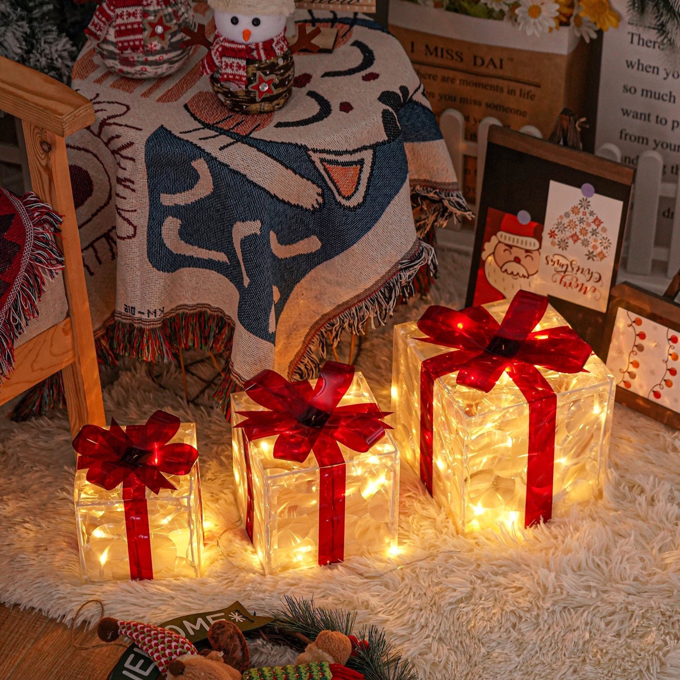 Set of 3 LED Christmas Gift Box Decorations