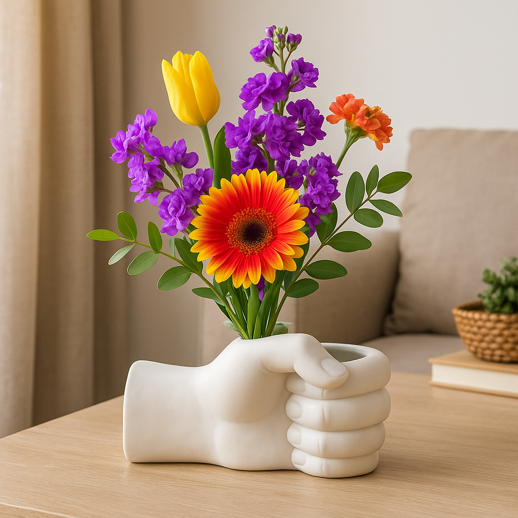Artistic Hand Gesture Ceramic Tabletop Flower Vase