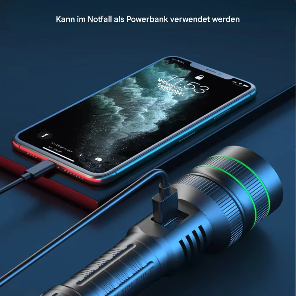 Extremely Bright and Zoomable LED Flashlight with Power Bank Function for Outdoor Adventures