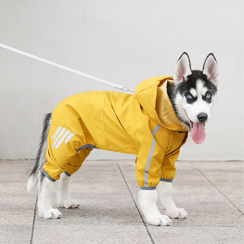 Stylish waterproof adjustable reflective stripe dog rain jacket with hood