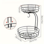 2-Layer Oval Fruit Basket with Banana Holder – Metal Kitchen Organizer