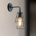 Vintage Style Conic Cage Wall Lamp with Curved Arm 1 Light Metal Wall Lamp in Black/White