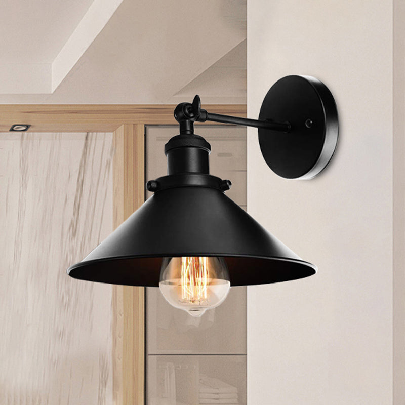 Metallic Cone Wall Lamp Light Loft Style 1 Light Living Room Adjustable Wall Mount Light in Black, 2 Pack