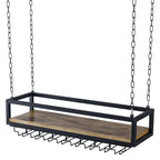 39in Ceiling Mounted Wine Rack with Glass Holder and Shelf Industrial Hanging Wine Rack