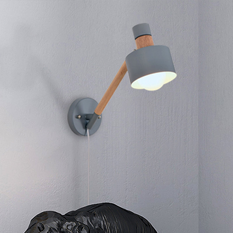 5.5"/6"/7" W Armed Wall Sconce Minimalism Metal 1 Main Wall Mount Lighting in Gray for Living Room
