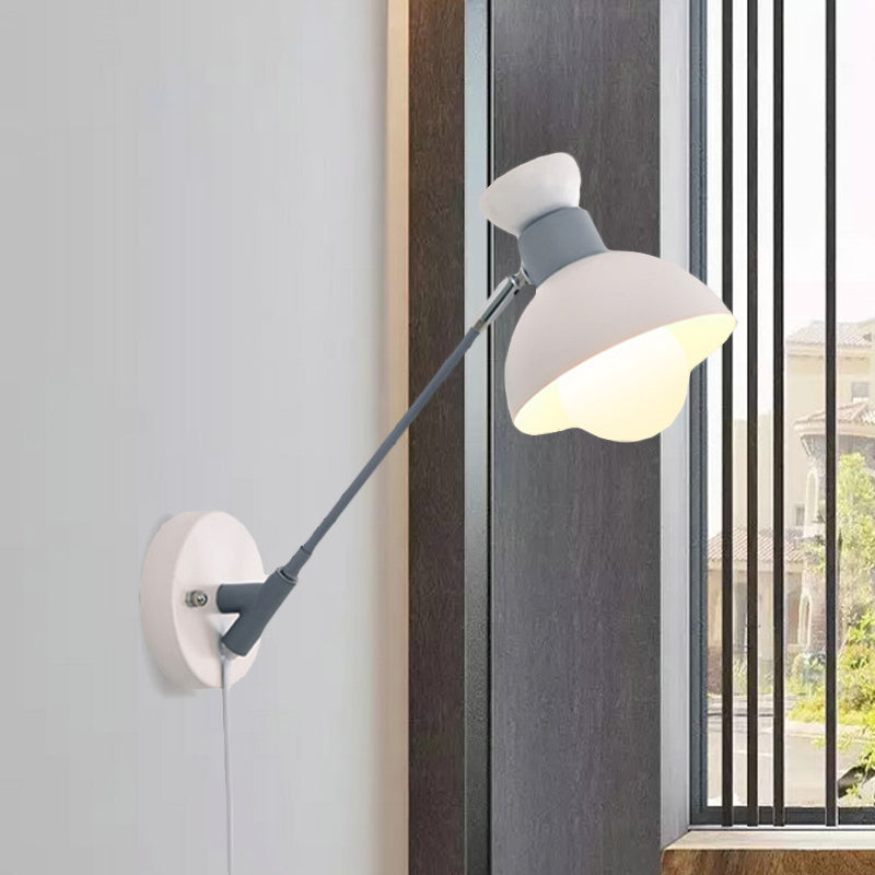 5.5"/6"/7" W Armed Wall Sconce Minimalism Metal 1 Main Wall Mount Lighting in Gray for Living Room
