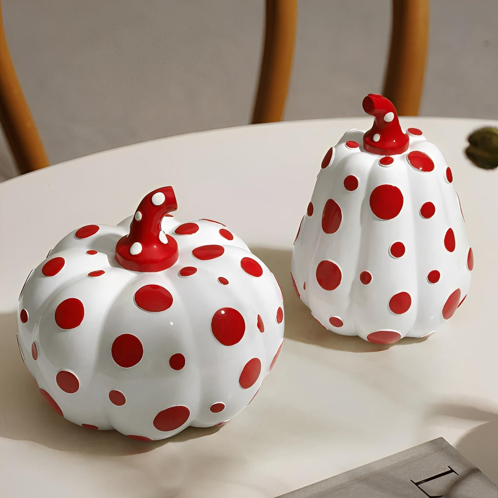 Polka Dot Resin Pumpkin Decor | Glossy Fall Ornament Set | Durable Sculpted Finish | PumpkinCharm
