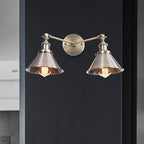 Tapered Umbrella Iron Wall Mount Light Industrial Vintage 2 Heads Farmhouse Wall Mount Light in Black/Brass