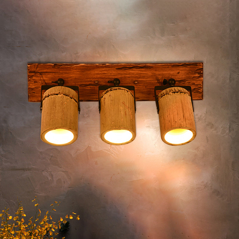 Wooden Cylinder Wall Lamp Rustic Stylish Wall Light in Beige for Bistro Restaurant