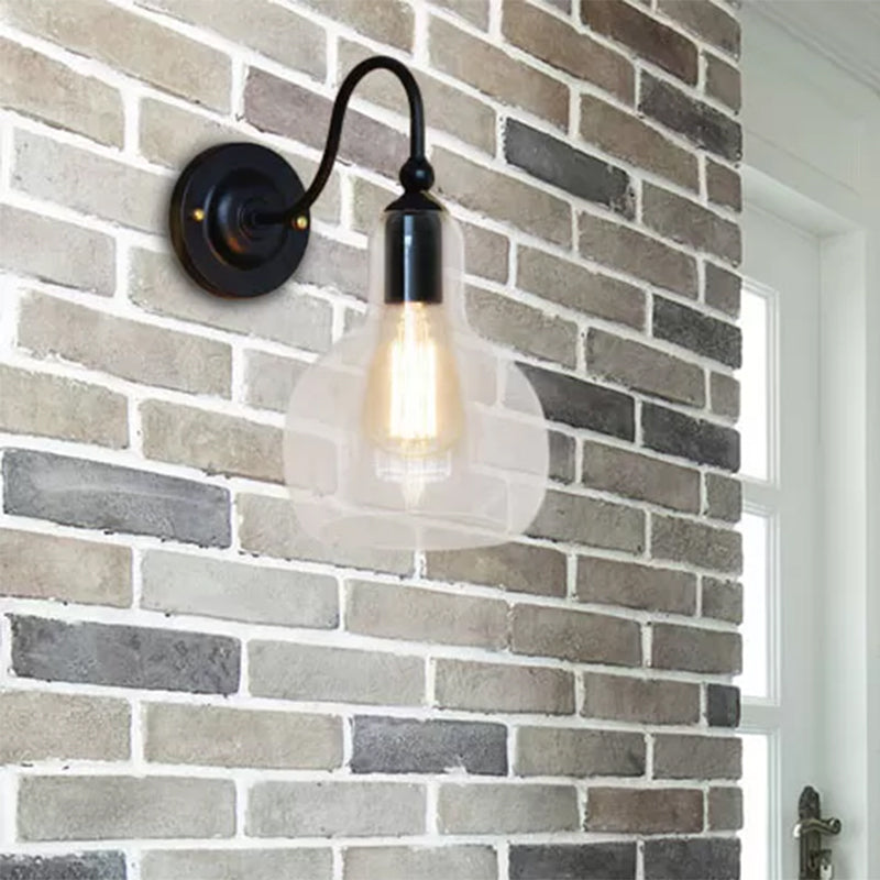 One Pear Wall Light with Pumpkin Shade Clear Glass Industrial Corridor Wall Lamp in Black