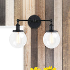 Round Living Room Wall Light Industrial Clear Glass 2-Lamp Black/Brass Wall Lamp for the Office