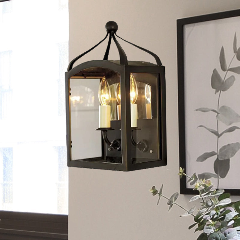 Old Brass Candle Wall Lamp with Metal Cage Shade 2 Lights Vintage Wall Light for Hallway