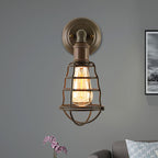 Rust Finish Mini Wall Lamp with Cage Shade Antique Style Iron 1 Light Farmhouse Wall Mount Lighting
