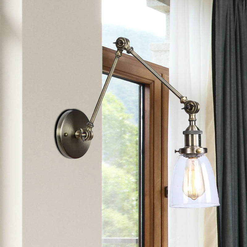 Tapered Accent Wall Lamp Antique Clear Glass 1 Light Black/Silver/Brass Wall Lamp with Swingarm