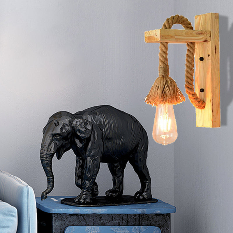 Rope Exposed Bulb Sconce Lighting Coastal 1 Light Living Room Wall Lamp in Red/Brown/Wood