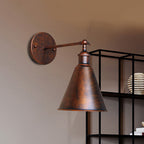 Black/Rust 1 Head Wall Lamp Farmhouse Style Wrought Iron Conical Adjustable Wall Light Fixture for Outdoor