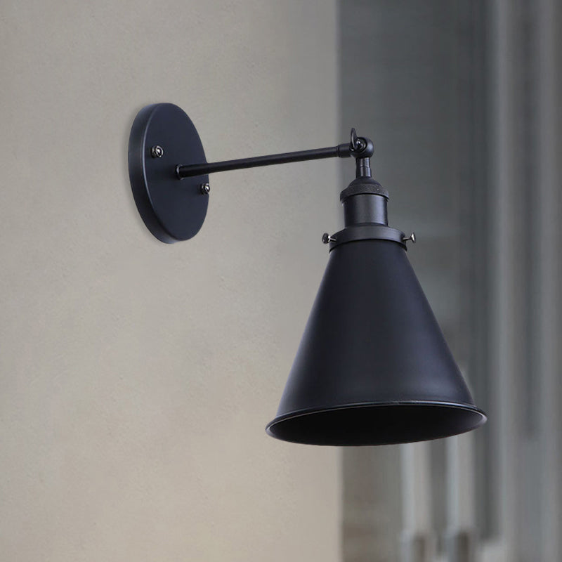 Black/Rust 1 Head Wall Lamp Farmhouse Style Wrought Iron Conical Adjustable Wall Light Fixture for Outdoor