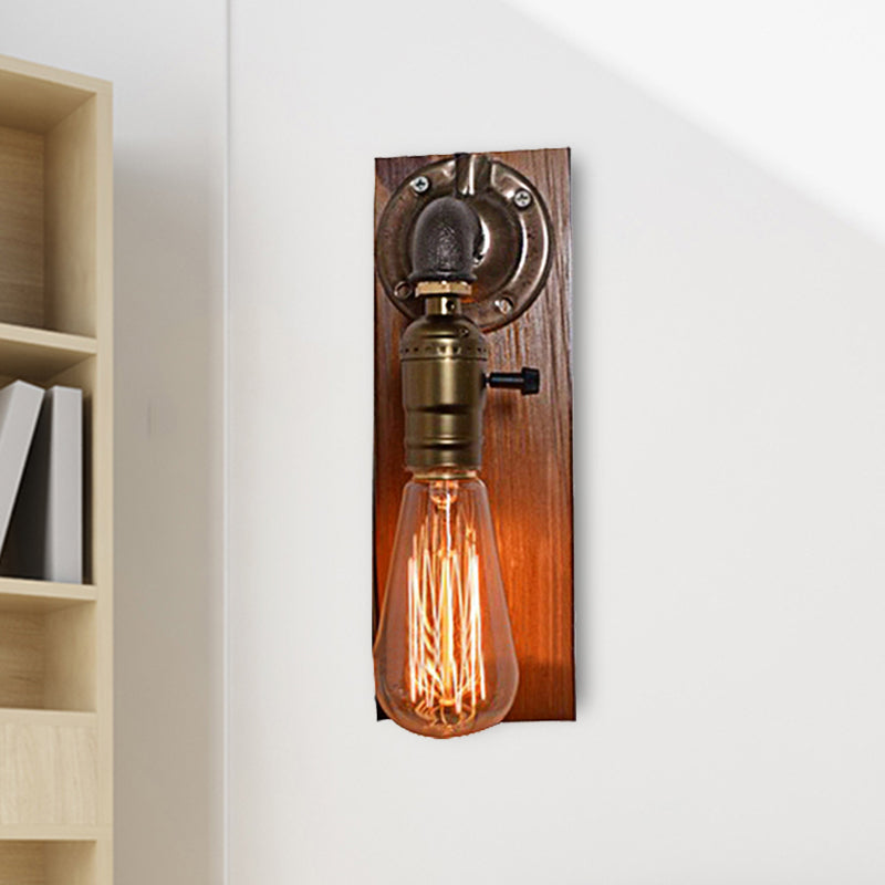 Open Bulb Living Room Wall Lamp Vintage Metal 1 Light Aged Brass Wall Light Lighting with Rectangular Backplate
