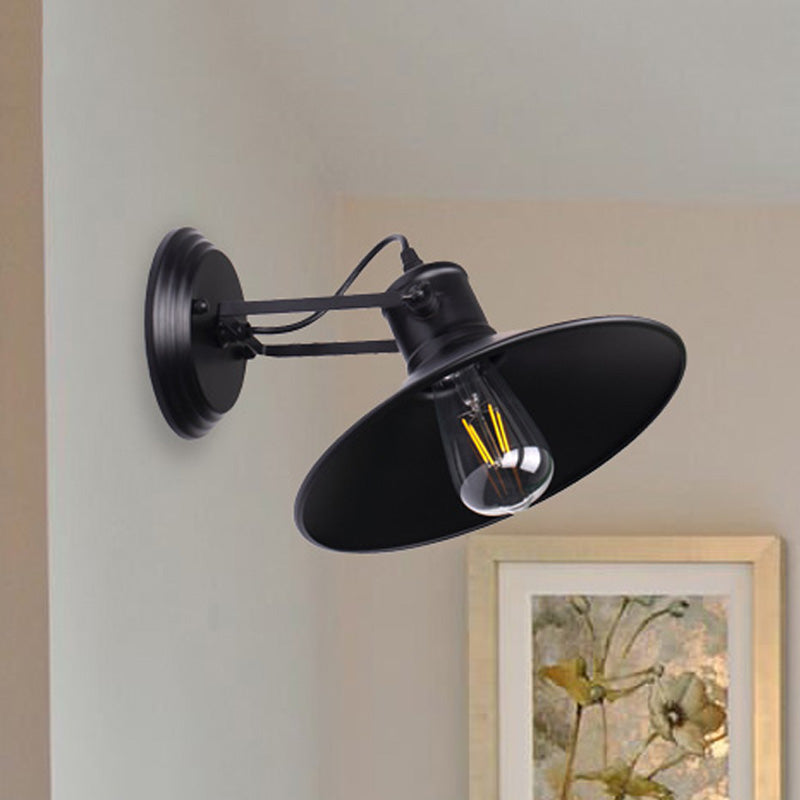 Metallic Saucer Wall Light Antique Style 1-Bulb Hallway Wall Light Lamp in Black/Rust