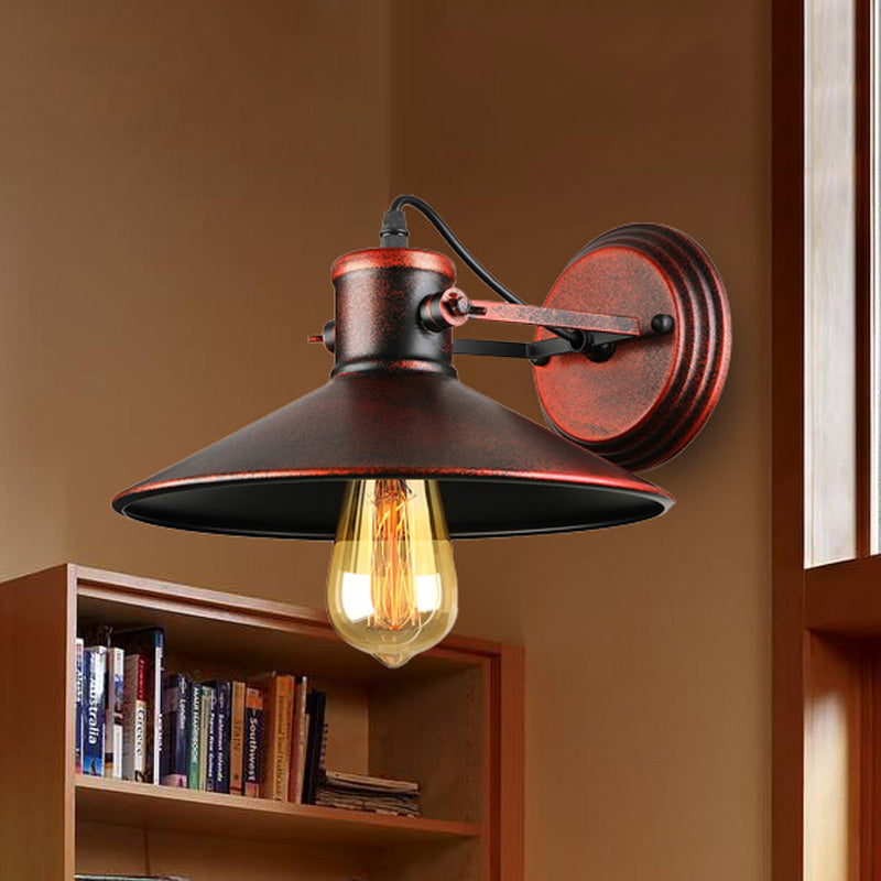 Metallic Saucer Wall Light Antique Style 1-Bulb Hallway Wall Light Lamp in Black/Rust