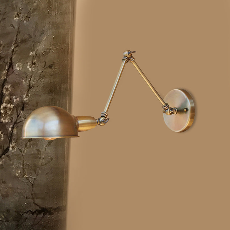 Retro Dome Wall Lamp 1 Bulb Metal Wall Lighting with Swingarm in Brass/Chrome for Bathroom