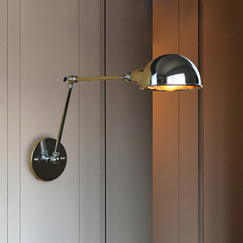 Retro Dome Wall Lamp 1 Bulb Metal Wall Lighting with Swingarm in Brass/Chrome for Bathroom
