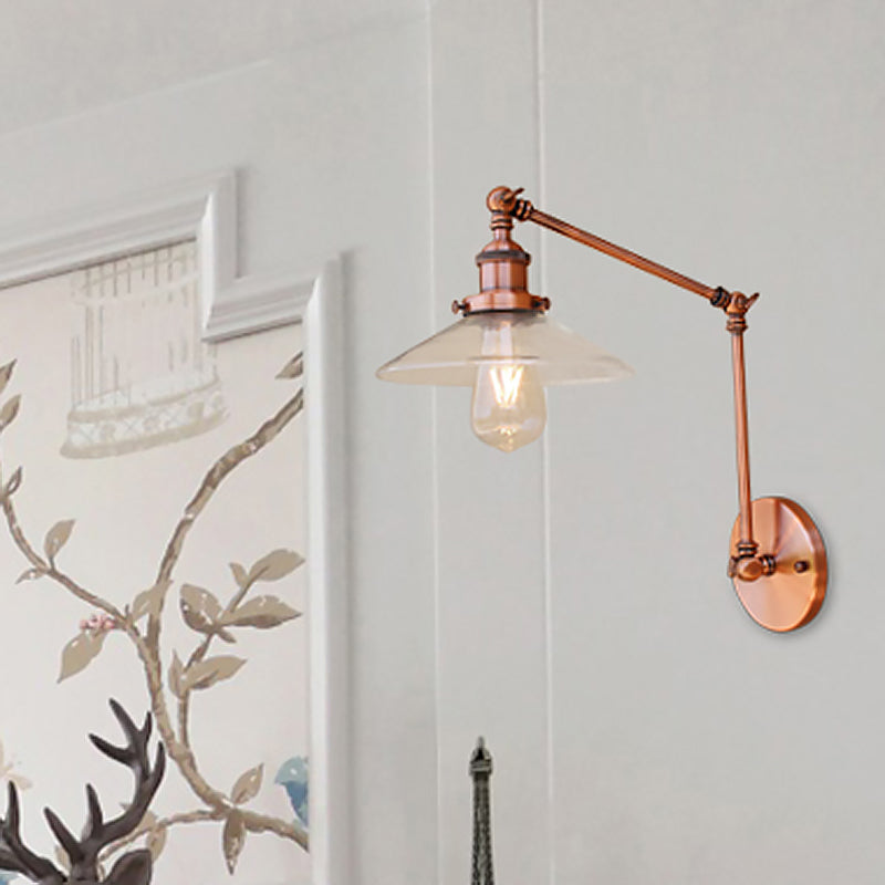 Rustic conical wall lighting 1 bulb clear glass wall light in copper for café