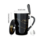 12 Zodiac Signs Black Ceramic Mug with Lid Spoon