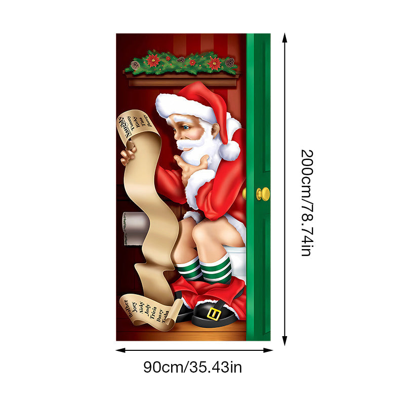 Christmas Door Banner, Santa Claus Door Cover Holiday Decoration
