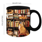 Bookshelf Ceramic Coffee Mug - Gift for Cat Book Lovers