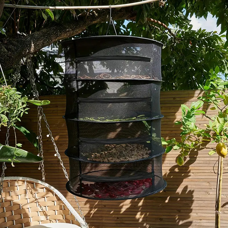 Foldable drying basket for fruits, vegetables, and herbs – Multi-tier net storage for quick drying process