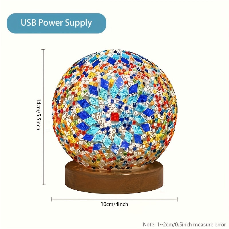 Mosaic glass ball table lamp with wooden base - Turkish Moroccan inspired