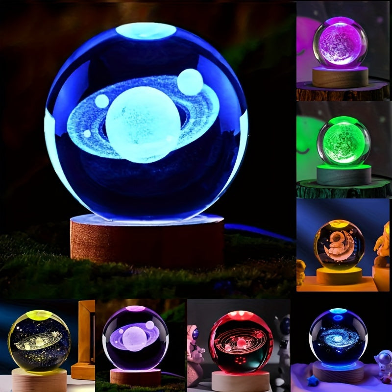 LumiSphere - Luxury 3D Crystal Table Lamp with Wooden Base