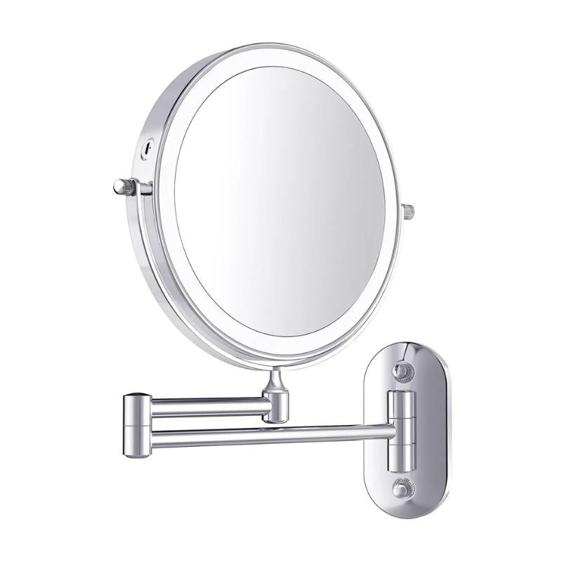 LED Magnifying Mirror | Rechargeable | Cosmetics & Bathroom | Chrome Silver