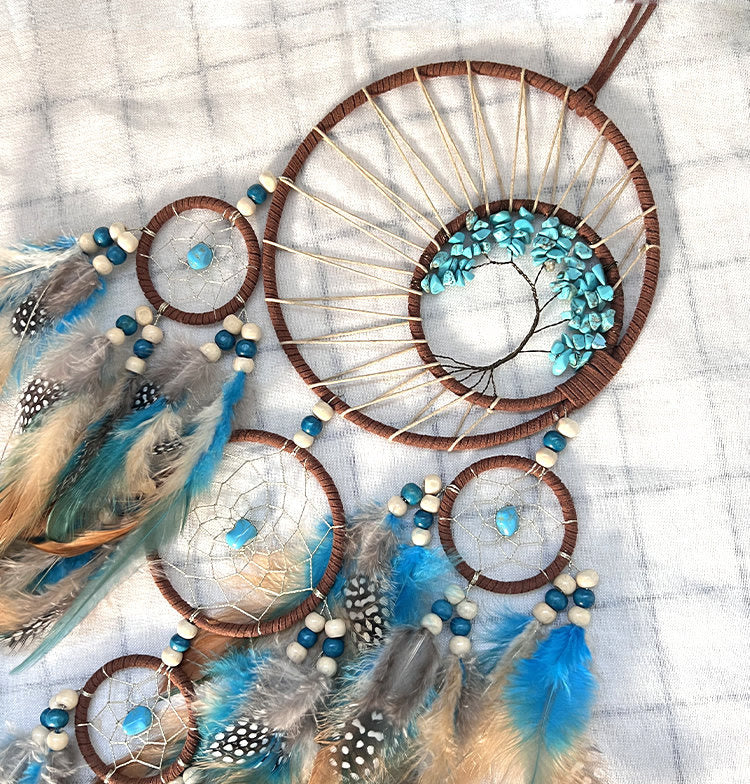 Turquoise Tree of Life Feather Dreamcatcher