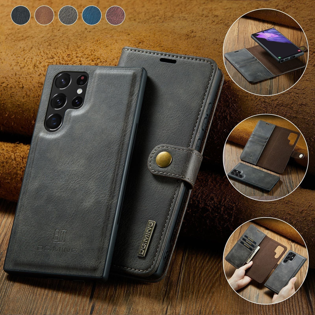 2 in 1 removable flip leather case for Samsung Galaxy