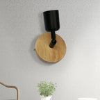 Minimalistic Mini Wall Lamp with Cup Shaped 1 Light Wooden and Metal Wall Lamp in Black