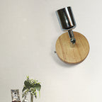 Head-shaped metal wall lamp Lodge 1 light living room wall-mounted fixture with round wooden backplate in silver/gold
