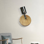 Head-shaped metal wall lamp Lodge 1 light living room wall-mounted fixture with round wooden backplate in silver/gold