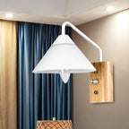 Milk glass conical wall lamp dining room corridor 1 light modern wall light with wooden base