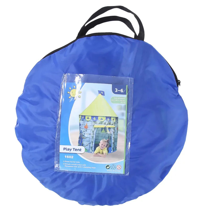 Knight play tent for children with castle design and carrying bag