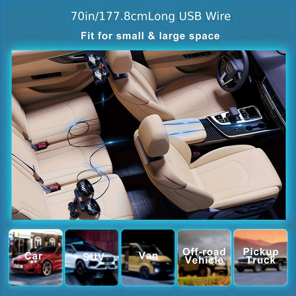 Double Fan AirTrek Duo | 360° rotatable | Ultra-quiet & Compact | USB Car Fan with 5 Blades