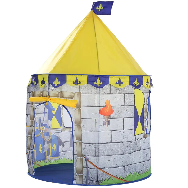 Knight play tent for children with castle design and carrying bag