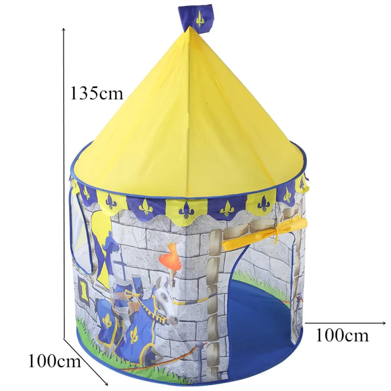 Knight play tent for children with castle design and carrying bag