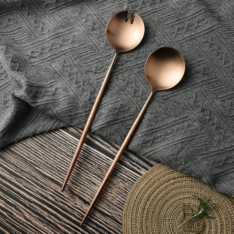Rose Gold Salad Cutlery and Serving Utensils Set
